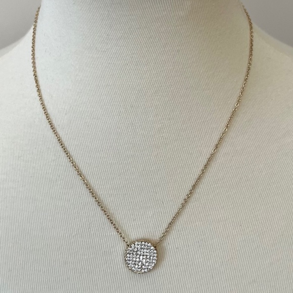 Amrita Singh Gold Necklace 16" w/ 2" Extender Crystal Sparkle Disc/Pendant - Picture 1 of 8